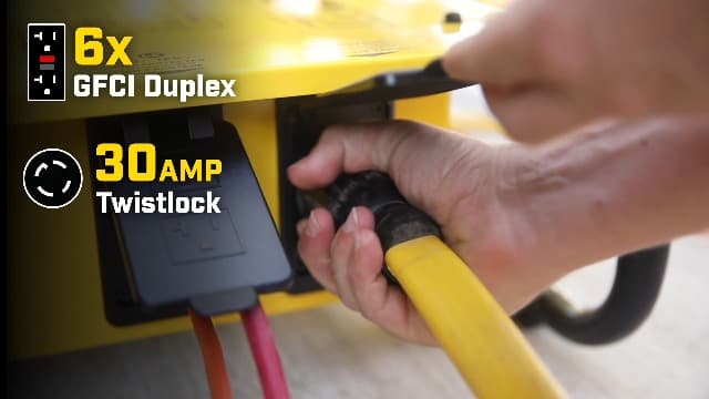 Champion Power Equipment Pro Grade OSHA Compliant Power Distribution Box, 50-Amp Twist Lock Inlet, Six 120V GFCI Duplexes, One 120/240V 30A Locking Outlet, 30A and 50A RV Adapters