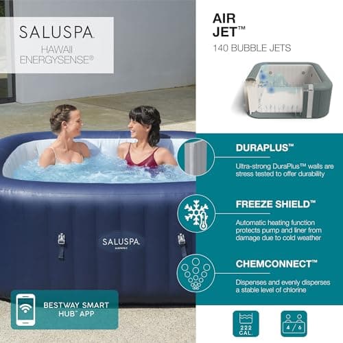 SaluSpa Hawaii EnergySense Smart AirJet Inflatable Hot Tub Spa 4-6 person with App Control