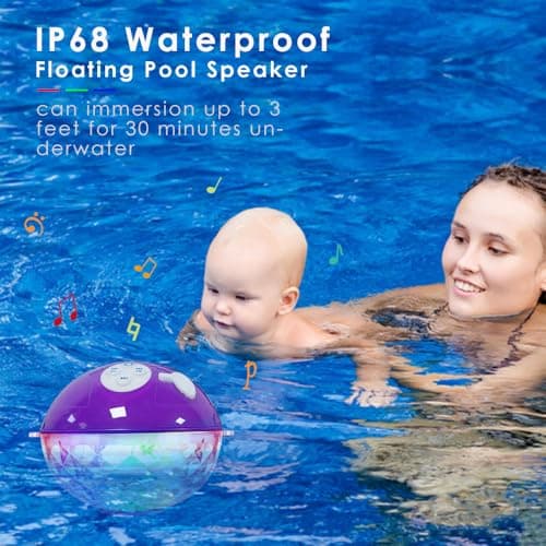 Blufree Floating Pool Speakers with Colorful Lights, Bluetooth Wireless Pool Speaker Floatable IP68 Waterproof, Built-in Mic & Crystal Clear Sound Bluetooth Hot Tub Speaker for Pool Party Outdoors