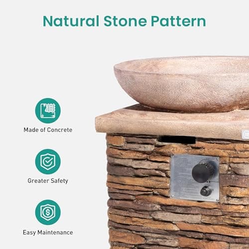 SUNBURY Outdoor Propane Fire Pit, Gas Fire Pit for Outside Patio, Stone Outdoor Fire Table Fire Column 40,000 BTU Propane Fire Tables Firepit Table w Lava Rocks, CSA Certified, Waterproof Cover