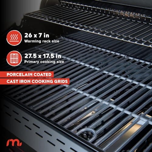 720-0982 5 Burner Propane Barbecue Gas Grill, Side Shelves with Hooks, for Outdoor Cooking, Patio, Garden Barbecue Grill, 50000 BTUs, Open Chart, Black