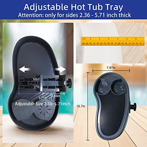 Adjustable Hot Tub Tray with 2 Cup Holders, Stable, Heavy-Duty, Nonslip Drink Holder for Aboveground Bathtub, Spa with Wall Thickness Of 2'' to 7.5''