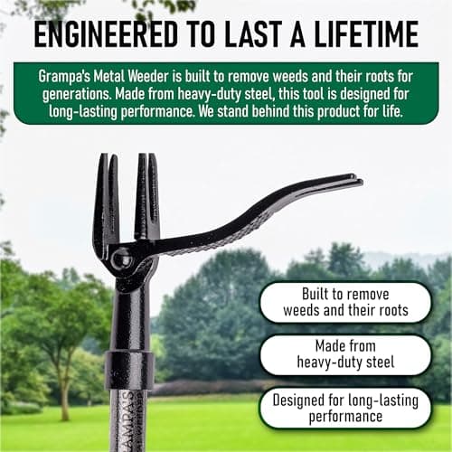 Grampa's Metal Weeder - Stand Up Weed Puller Tool with Steel Long Handle - Made with All Steel Handle & 4-Claw Steel Head - Easily Remove Weeds Without Bending, Pulling, or Kneeling (Black)