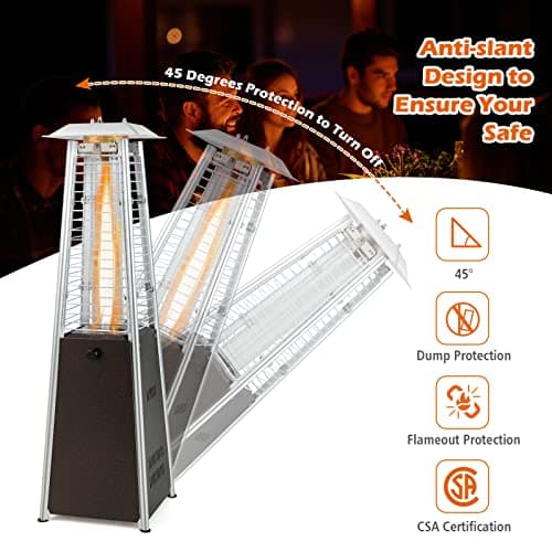 Tangkula Portable Patio Heater, 10,000 BTU Outdoor Tabletop Heater with Stainless Steel Burner, Tip-Over & Flameout Protection, 34" Pyramid Mini Outdoor Heaters for Patio, Porch, Deck (Bronze)