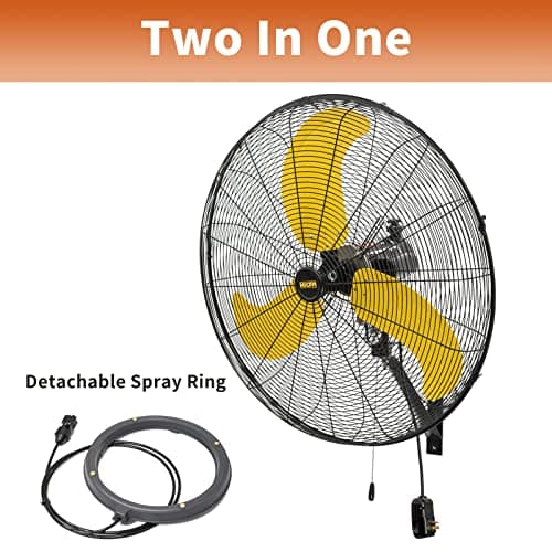 HiCFM 30 inch Misting Outdoor Oscillation Weatherproof Wall Mounted Fan with IP44 Enclosure Motor, GFCI Plug, 9300 CFM 3-Speeds High Velocity Powerful Wall Fan, UL Outdoor Approved