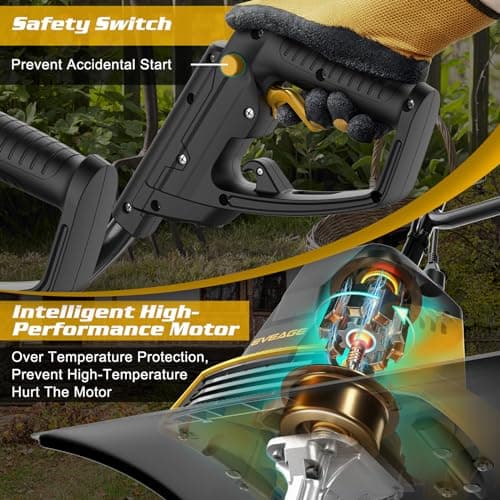 EVEAGE 18-Inch 13.5AMP Rototiller for Garden Corded Electric Tiller Machine 4'' - 8'' Farm Tilling Depth, Foldable Handle 6x4 Tines with Adjustable Wheels