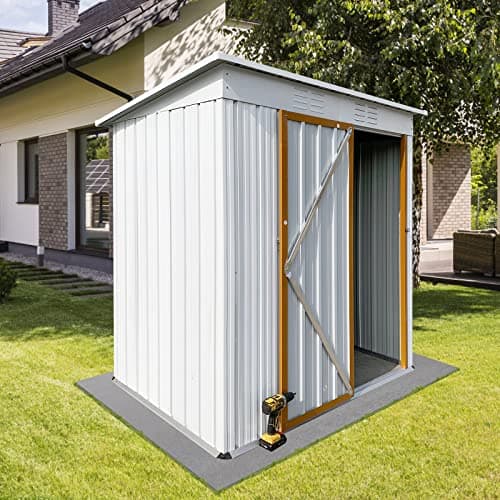 5x4 FT Metal Outdoor Storage Shed,Anti-Corrosion Utility Tool House with Lockable Door & Vents,Waterproof Storage Garden Shed for Backyard Patio Lawn,Easy to Assemble,White+Yellow