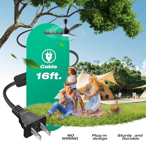Ceiling Fans with Lights,28" LED Fan Light Hanging with Hook,Hook Type Ceiling Fan,Plug in Ceiling Fan Light,35W,3000-6500k,Remote Control,Portable Fan for Camping Bed,Patios,(Black)