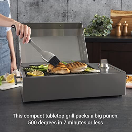 KENYON B70200 City Grill, Portable Grill, Stainless Steel, Single Burner, Knob Control, Faceted Lid, UL Approved For Use Indoors And Outdoors, Flame-Free, 120V