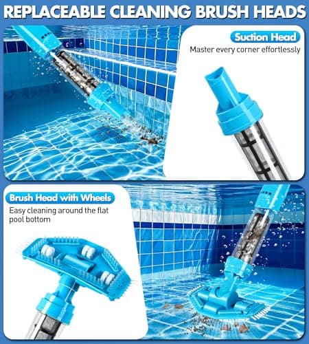 4-in-1 Handheld Pool Vacuum Cordless, 4000mAh Rechargeable Hot Tub Vacuum Spa with Telescopic Pole, Above Ground Pool Vacuum Cleaner, Suction Improved 30% Spa Wand Deep Cleaning for Debris