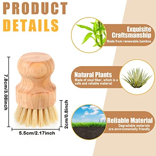 Nuenen 50 Packs Bamboo Dish Scrub Brushes Wooden Scrubbers Set Kitchen Dishwashing Scrubber with Natural Sisal Bristles for Iron Pot Pan Sink