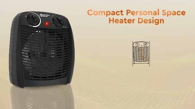 Comfort Zone Indoor Space Heater with Adjustable Thermostat, Fan Forced, Electric, Overheat Protection, Safety Tip-Over Switch, Energy Efficient, Ideal for Home, Bedroom, & Office, 1,500W, CZ45E