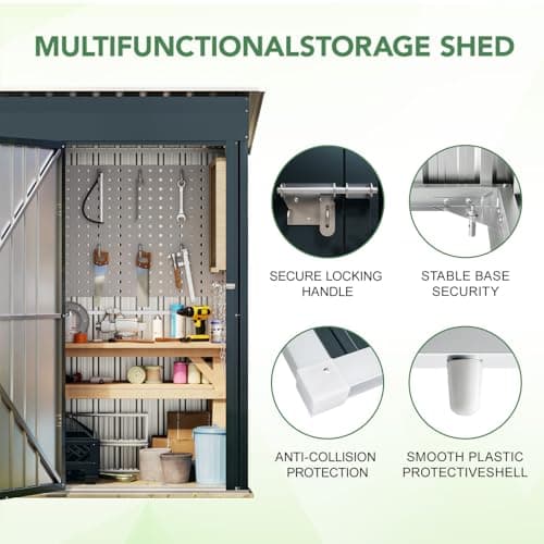 5x3FT Vertical Outdoor Steel Storage Shed with Floor Frame, Lockable Doors, Compact Metal Tool Shed for Garden, Backyard, Patio, Utility, and Bike Storage