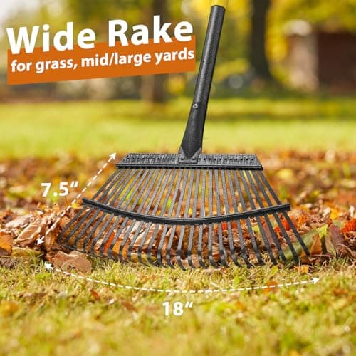 Rake,65 Inch Garden Leaf Rake Set, Wide Heavy Duty Leaves Raking Tools with 25 Metal Tines, 32 Gallon Leaf Bags and Scoops, Yard Garden Thatching Rakes for Lawn Flower Bed Grass Mulch Shrub