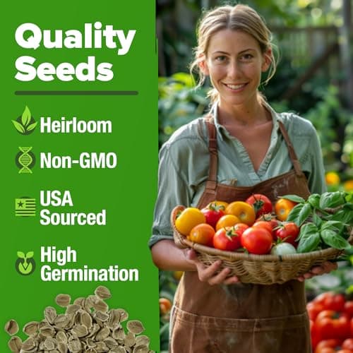 HOME GROWN Heirloom Tomato Seeds for Planting (10pk) w/Basil Seeds, 100% Non-GMO Tomatoes: Cherry, Roma, Beefsteak, Zebra, Yellow Plum, Amish Paste, Cherokee, Krim, Italian Basil, Thai Basil Seed