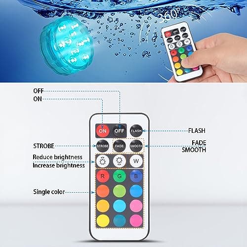 YiaMia Hot Tub Lights - 2-Pack RGB Color Battery-Powered LED Pool Lights with Remote Control and Suction Cup for Ponds, Decoration, Parties, Spas, Aquariums