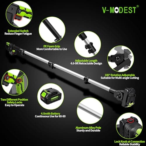 4-in-1 Pole Saw & Electric Pruning Shears, 8 Inch Pole Saws for Tree Trimming, Cordless Pruning Shears with 15ft Max Extension Pole, 2 * 4.0Ah Battery Powered Pole Saw Pole Pruner for Garden