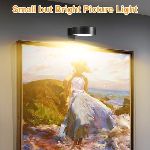 3Pcs Picture Lights for Wall Battery Operated, Magnetic Led Painting Light with Remote Dimmable and Timer, 3 Lighting Modes Art Display Light for Picture Frame, Wireless Wall Decor Puck Lights, Black