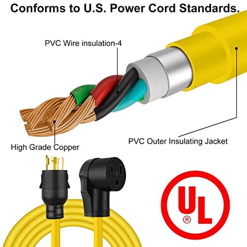 10 FT NEMA L14-30P to 6-50R Yellow Extension Cord, 3 Prong to 4 Prong Welder Plug Adapter, Generator Locking Plug Connector to Welding 10AWG 30Amp.