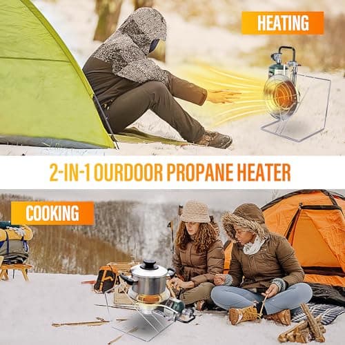 15,000 BUT Multi-Use Portable Propane Heater/Cooker, Outdoor Gas Heater with 8 FT Hose Piezo Ignitor Tip-over Protection Propane Heater for Garage, Patio, Camping, Hunting, Ice Fishing