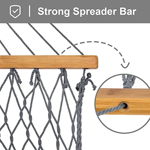 SUNCREAT Double Outdoor Hammock, Polyester Rope Hammock with Strong Spreader bar, Gray
