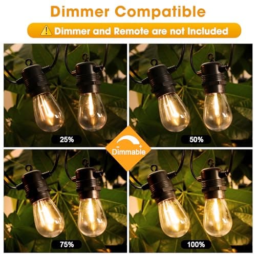 50FT LED Outdoor String Lights with 15+1 Vintage Shatterproof Waterproof S14 Bulbs, 2700K Commercial Grade Patio Light, Outside Hanging Lights for Garden Porch Deck Decor