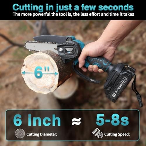 6-Inch Mini Electric Chainsaw Cordless, 1500mAh Lightweight Battery with Safety Lock & Low Noise, Handheld Chainsaw for Tree Trimming, Gardening, Camping - Senior/Ladies-Friendly Gift