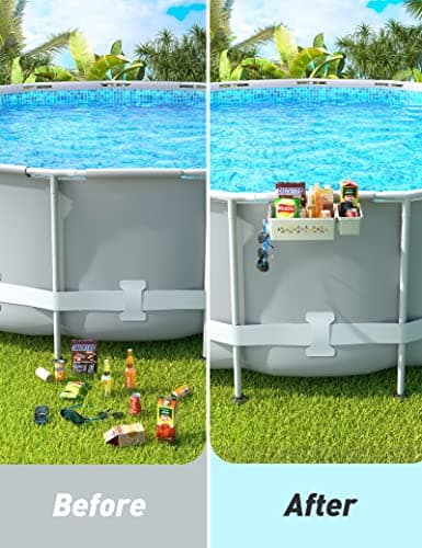 2024 Upgrade 2 Sets Poolside Storage Basket, Above Ground Pool Accessories, Swimming Pool Storage Basket with Pool Cup Holder, Poolside Storage to Organize Cup Towel