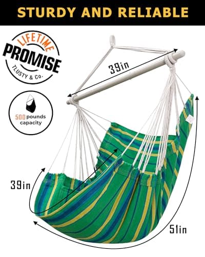 ADVOKAIR Hammock Chair Swing (500 lbs Max) - Hanging Hammock Chair Rope Swing Indoor for Bedroom, Outdoor, Patio, Bedroom, Porch, Deck - Sturdy Steel Bar with Anti-Slip Safety Rings