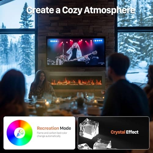 Sweetcrispy 60" Electric Fireplace Wall Mounted or Recessed Insert, 1500W/750W Freestanding Fireplaces Heater with Remote Control,13 Adjustable Flame Color, 12H Timer, Touch Screen