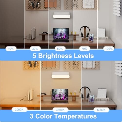 comzler Rechargeable Wall Sconces LED Wall Lights Wireless Battery Lamp for Bedroom, Touch and Remote Control, 3 Colors Wall-Light 360° Rotate Dimmable Brightness with 15 RGB Colors (1, White)