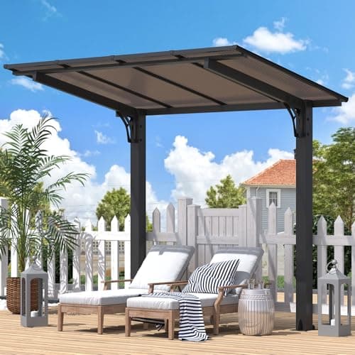 AECOJOY 8' x 5' Gazebo Outdoor Pergola for Patio, Freestanding Lean to Hard Top Grill Gazebo Carport Pergolas and Gazebos Clearance with Roof, Small Wall-Mounted Heavy Duty Awnings for Patio, Decks