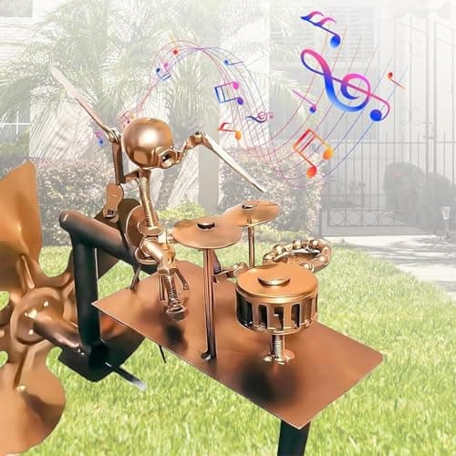 Handmade Metal Drummer Windmill, Drummer Windmill Garden Decoration, Percussionist Music Figurines,Fun Wind-Powered Sculpture Home Decor