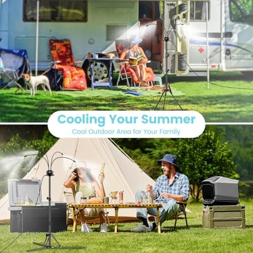 Standing Misters for Outside Patio - Adjustable 5.3FT Portable Misting System Cooling Outdoor 32.8Ft Stand Misting Long Water Line for Kids Mist Playing, Patio Cooling, Backyard, Porch, Sprinkler