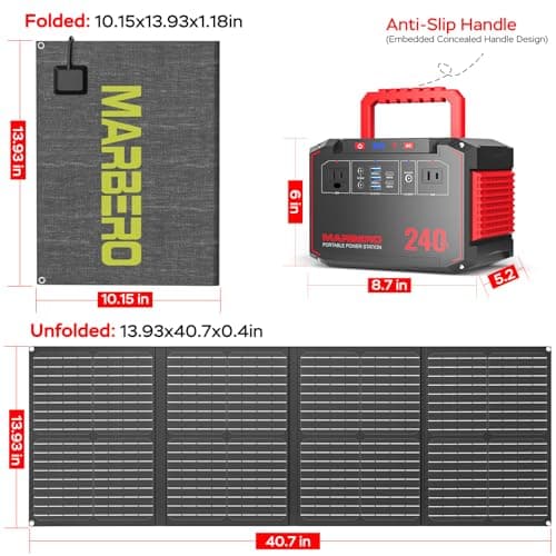 MARBERO Solar Generator 240Wh 300W Portable Power Station with Solar Panel 60W Included Backup Lithium Battery with AC Outlets for Camping Home Outdoor Emergency Hiking Travel