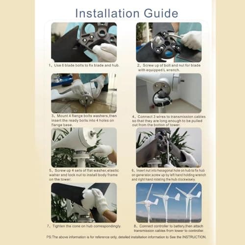 1200W Small Wind Turbine 3 Blades Wind Turbine DC 12V 24V 48V Turbine Wind Generator for Marine Home Charging(48V-Black)