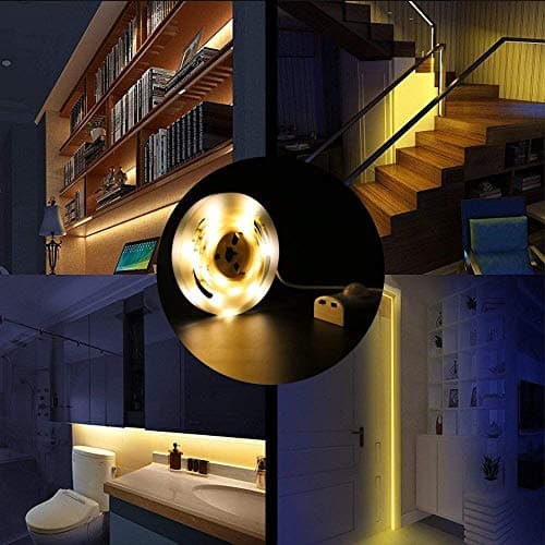 LUXJET 1M Rechargeable Motion Sensor Wardrobe Light, Flexible LED Strip with 30LED, PIR and Light Sensor, Warmwhite Night Light for Wall Closet Cabinet (1mr)
