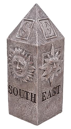 Mark Feldstein & Associates Sun and Moon Celestial Compass Resin Stone Look Outdoor Garden Pillar, 13 Inch