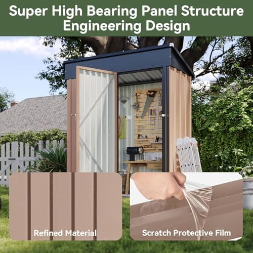 Aoxun 5x3 FT Shed Outdoor Waterproof Storage Shed Metal Garden Shed with Lockable Doors & Slooping Roof for Backyard, Patio, Poolside (Brown)
