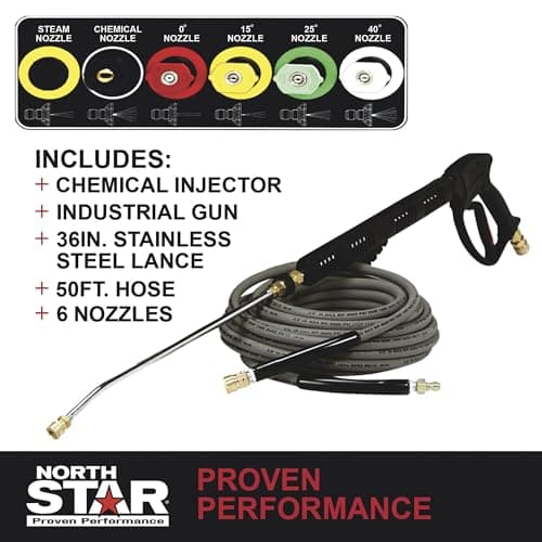 North Star Hot Water & Wet Steam Pressure Washer with Power Nozzles, Lance, Washing Gun, and Hose - Gas Powered, 3000 PSI, 4 GPM, Electric Start Honda Engine