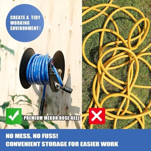 Heavy Duty Power Washer Hose Reel - 50ftx3/8' / 65ftx1/4', M22-14 Fitting, Wall/Trailer/Van Mount, Manual Crank