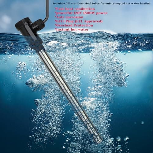 1800W Immersion Water Heater Portable Electric Hot Tub & Pool Fully Submersible Water Heater with Thermostat, GFCI Leakage Protection for Bathtub, Buckets, Swimming Pool, Baptistry, Pools
