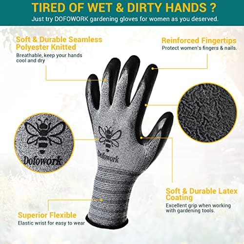DOFOWORK Gardening Gloves - 6 Pair Gardening Gloves for Women/Men, Breathable Natural Latex Garden Gloves with Grip