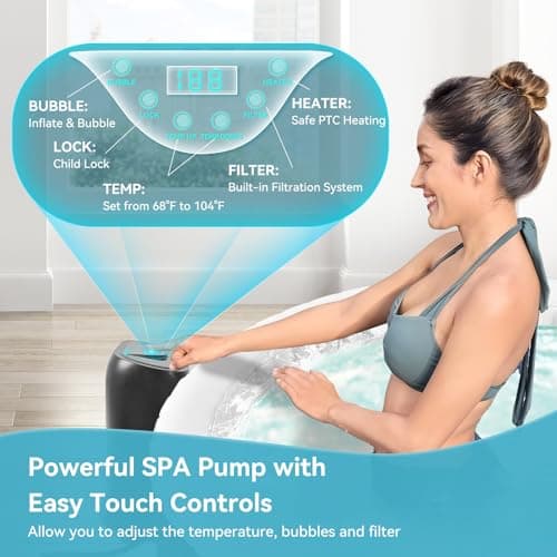 2-4 Person Inflatable Hot Tub, Round Portable Blow up Hot Tub, Leak-Proof PVC Outdoor Spa with 120 Air Jets, Insulated Cover & Heater Pump, 71” X 71” X 25”