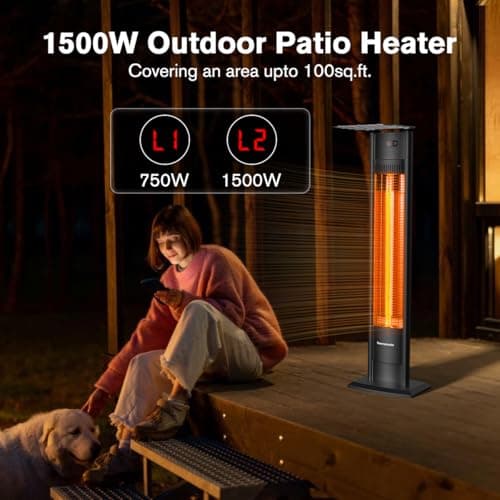 ThermoMate Outdoor Indoor Electric Patio Heater, 1500W 38.5" Portable Tower Infrared Heaer, IP55 Rated Space Radiant Heater with Remote, Timer, Tip-over Protection for Backyard, Restaurant & Garage