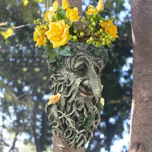 Tree Face Sculpture, Flower Planter Pot Hand-Painted Greenman Tree Face Garden Decoration for and Home Décor