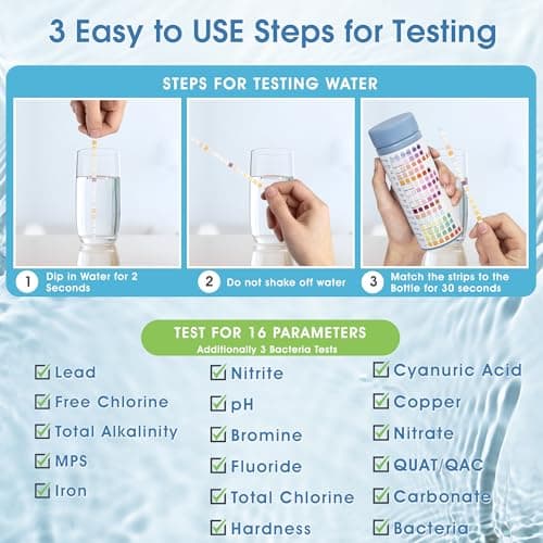 Liberty Gold Standard© Water Test Strips (121-Piece Kit) Testing for Pools & Spas, Hot Tubs - Test Chlorine, pH, Hard Water Hardness Test, Cyanuric Acid, Alkalinity, Bromine (Pool Spa Test Kit)