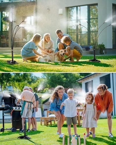 Rafow Standing Misters for Outside Patio Portable Misting System for Cooling Outdoor 26.5 Ft Stand Mist Line Water Sprinklers Patio Mister for Garden Backyard BBQ Party Pool Beach