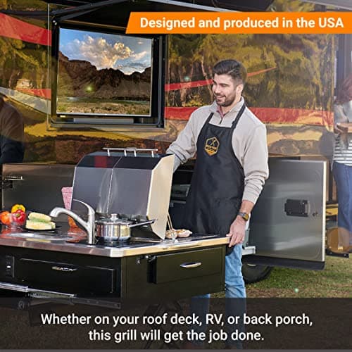 Kenyon Texan Built-In Electric Grill for Stone Counter, Standard Lite-Touch, Stainless Steel Grill with Split Lid for Indoor and Outdoor Use, 2 Burners, Quick Heat Up, Dishwasher Safe Grate, 240V