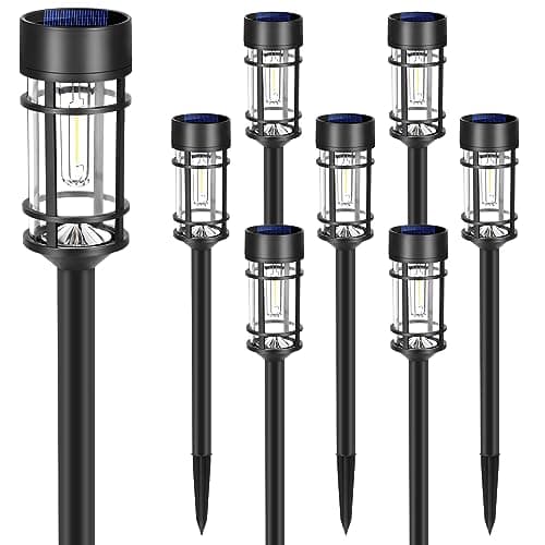 Solar Pathway Lights, 8 Pack LED Solar Lights Outdoor Waterproof, Glass Metal Garden Lighting for Yard Path Landscape Lawn Walkway Driveway, 3000K